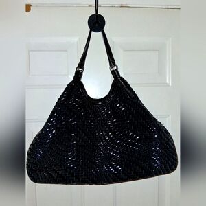 Cole Haan Black Woven Patent Shoulder Tote